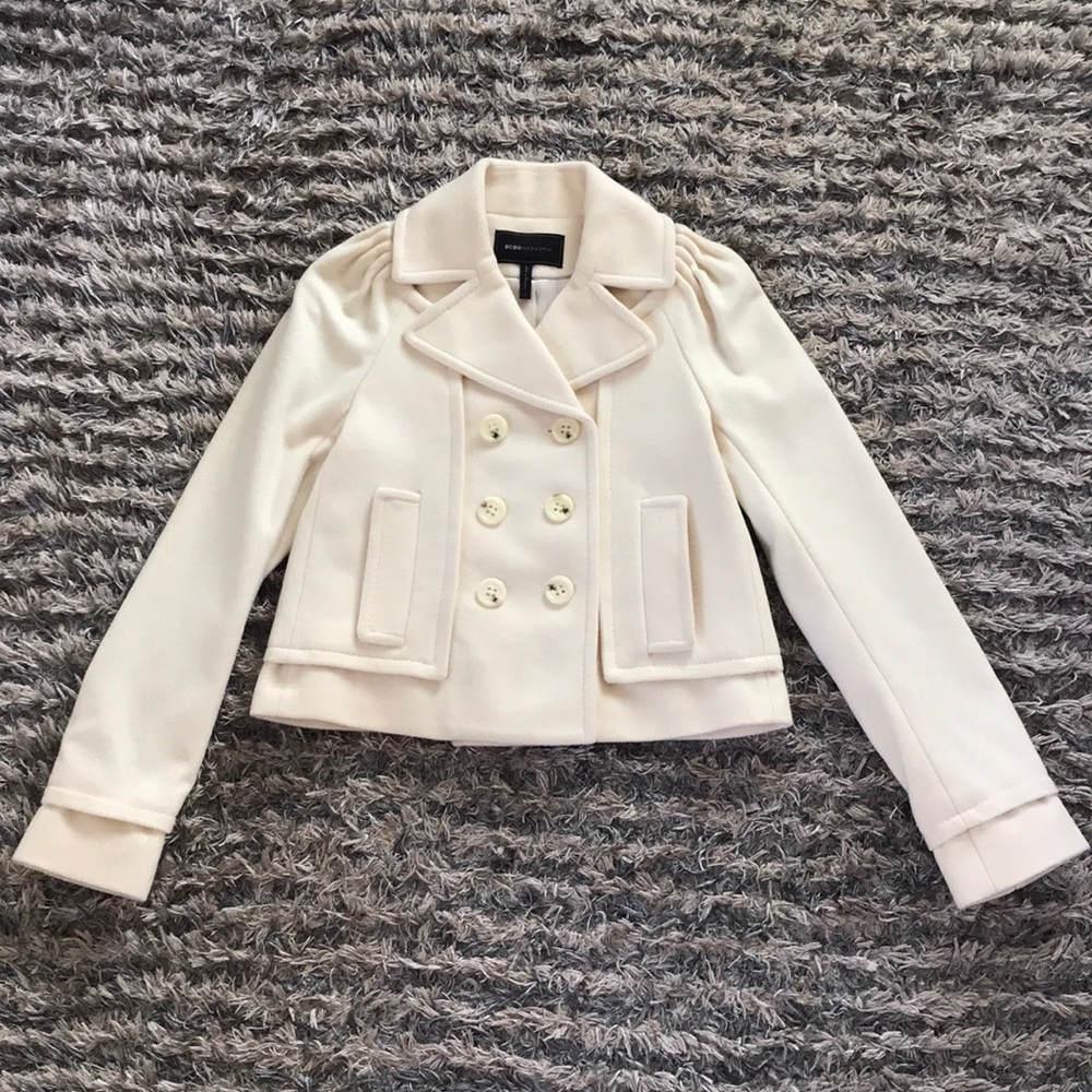 BCBGMAXAZRIA Wool Off-White Coat Size S